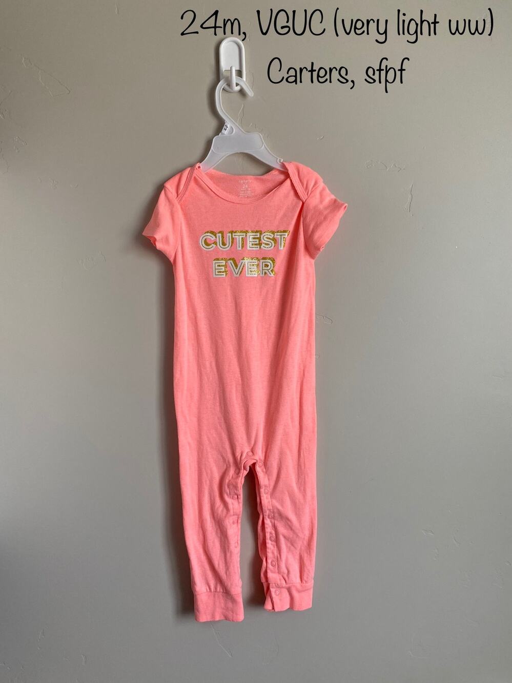 Carter's "Cutest Ever" Cotton Blend Orange Short Sleeved Romper Outfit Sz 24m